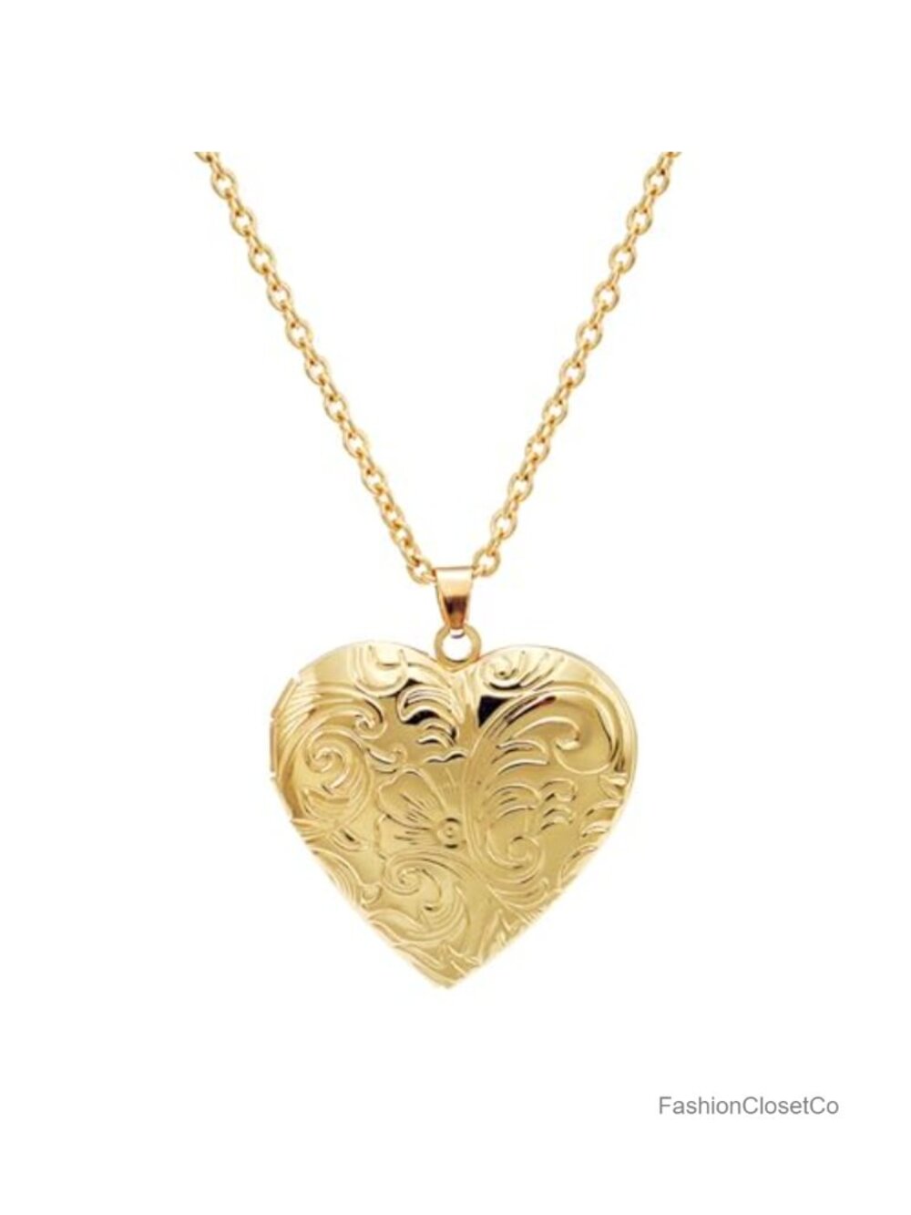 Vintage Engraved Floral Geometric Photo Locket Necklace Gold Silver Plated
